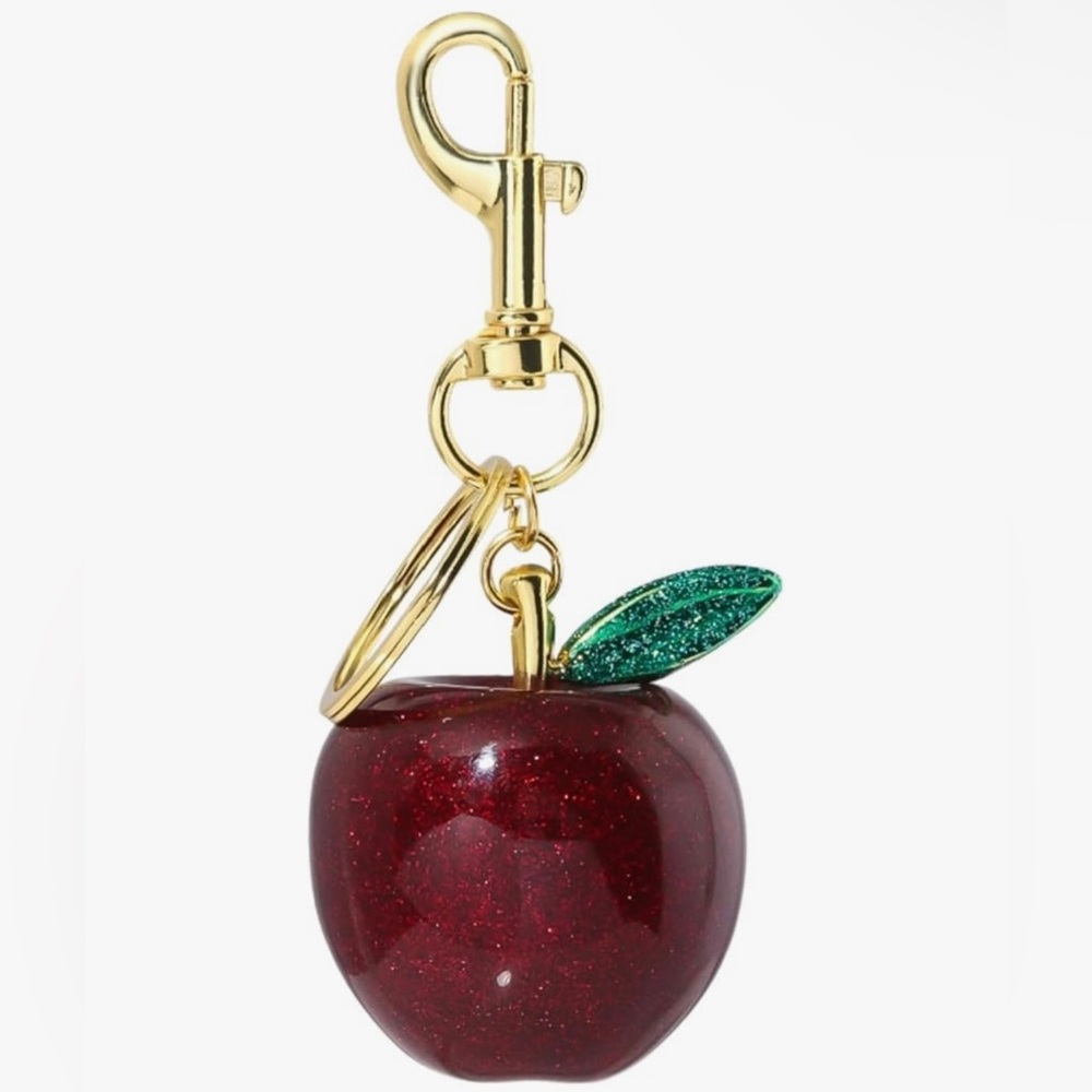 Red Apple Keychain with Gold Accents